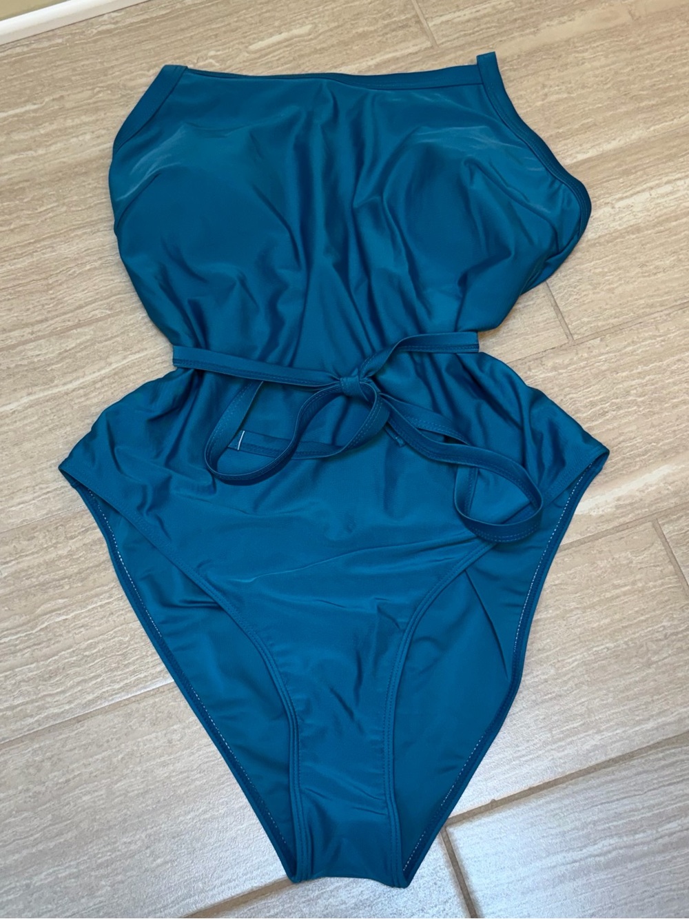 Teal One-Piece Swimsuit with crisscross straps    Into a Waist Tie Size 2XL